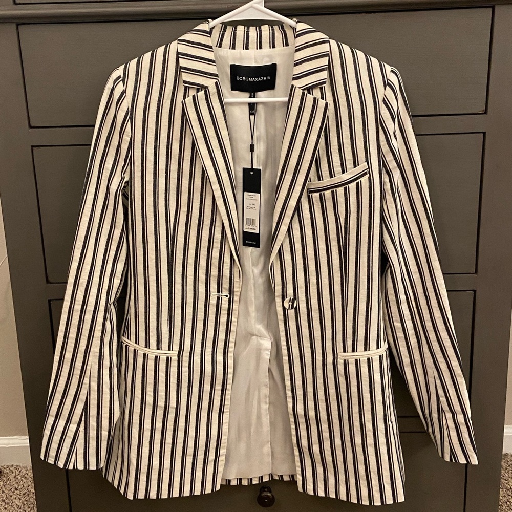 BCBG Max Azria blazer, black and white striped, xxs, new with tags